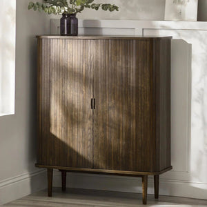 Julian Bowen Arya Wine Cabinet with Sliding Doors & Bottle Storage - Sleek Furniture