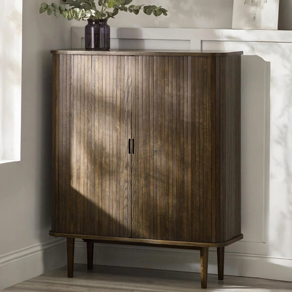 Julian Bowen Arya Wine Cabinet with Sliding Doors & Bottle Storage - Sleek Furniture