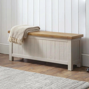 Julian Bowen Aspen Storage Bench Grey Wash Reclaimed Pine Hallway Seat - Sleek Furniture