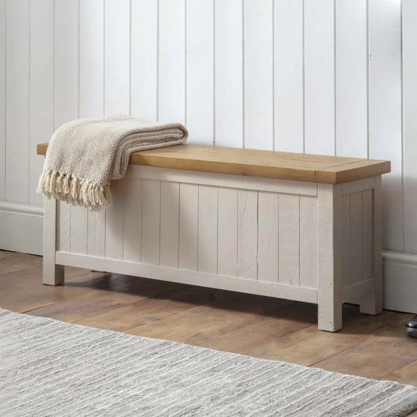 Julian Bowen Aspen Storage Bench Grey Wash Reclaimed Pine Hallway Seat - Sleek Furniture