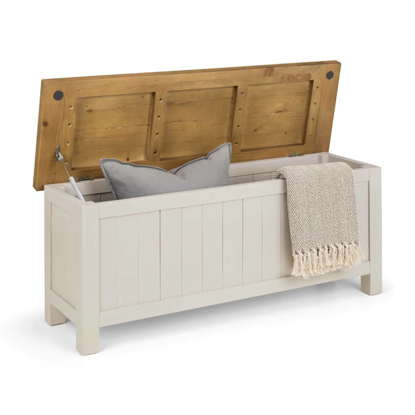Julian Bowen Aspen Storage Bench Grey Wash Reclaimed Pine Hallway Seat - Sleek Furniture