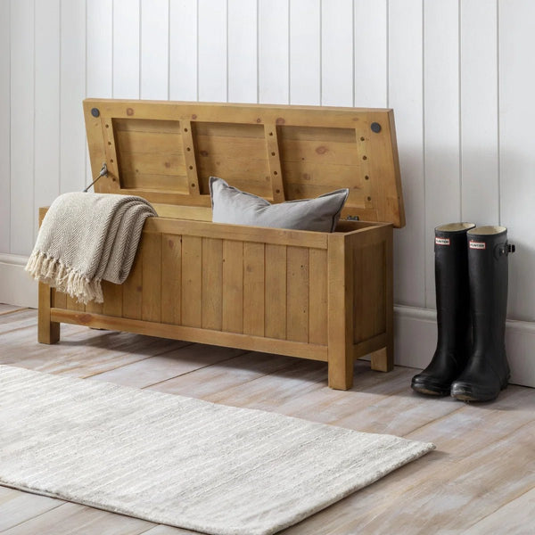 Julian Bowen Aspen Storage Bench Rustic Wooden Hallway Seat with Storage - Sleek Furniture