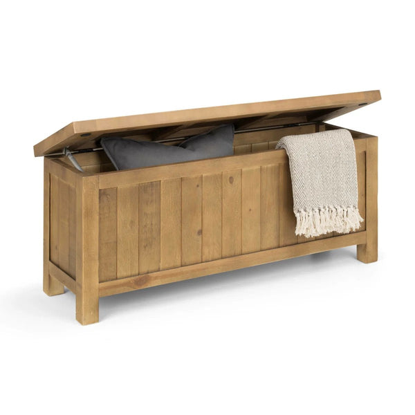 Julian Bowen Aspen Storage Bench Rustic Wooden Hallway Seat with Storage - Sleek Furniture