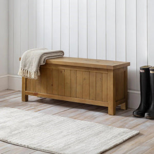 Julian Bowen Aspen Storage Bench Rustic Wooden Hallway Seat with Storage - Sleek Furniture