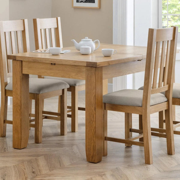 Julian Bowen Astoria Extending Dining Table – Solid White Oak & Oak Veneer, Waxed Oak Finish, 40cm Butterfly Extension, Traditional Wooden Dining Table - Sleek Furniture