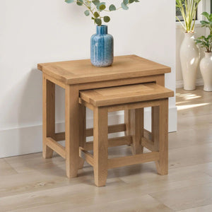 Julian Bowen Astoria Nest of 2 Oak Side Tables, Solid White Oak & Veneered Finish - Sleek Furniture