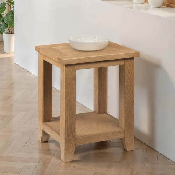 Julian Bowen Astoria Oak Lamp Table with Waxed Finish, Solid Wood Side Table - Sleek Furniture