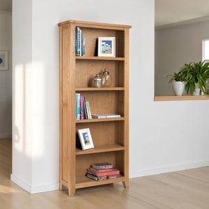 Julian Bowen Astoria Tall Oak Bookcase with 5 Shelves Storage Unit - Sleek Furniture