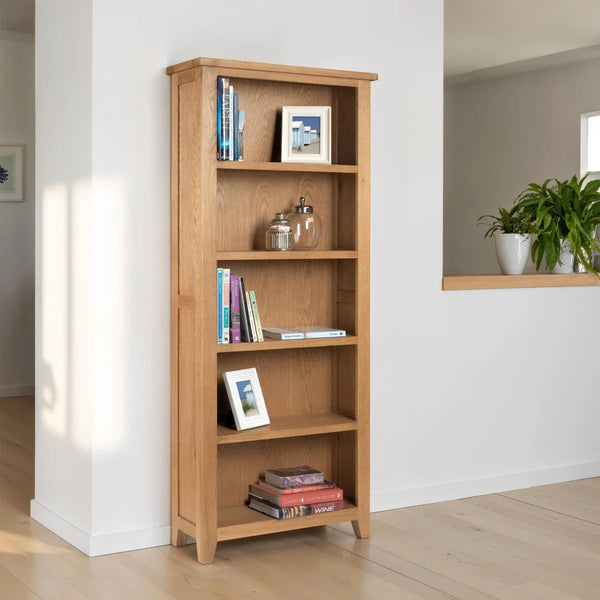 Julian Bowen Astoria Tall Oak Bookcase with 5 Shelves Storage Unit - Sleek Furniture