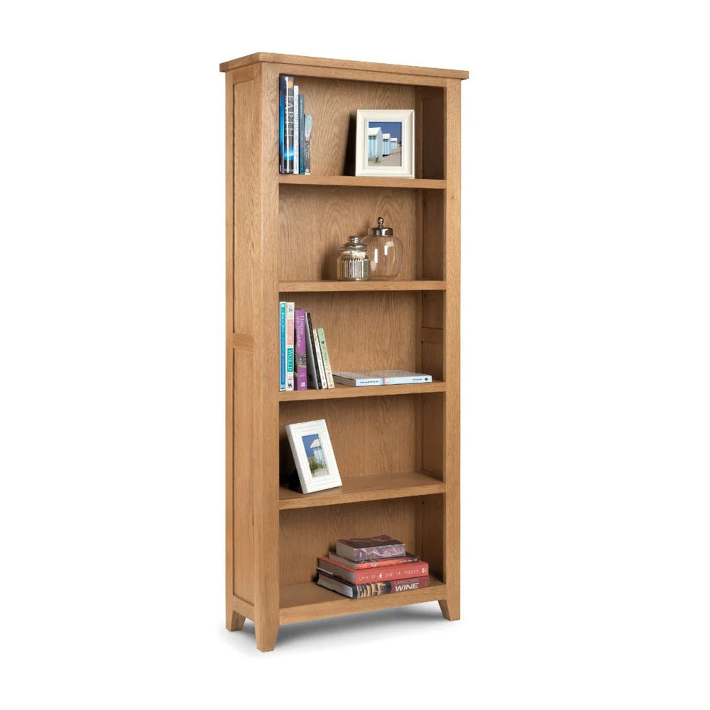 Julian Bowen Astoria Tall Oak Bookcase with 5 Shelves Storage Unit - Sleek Furniture