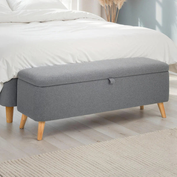 Julian Bowen Astrid Grey Linen Blanket Storage Box with Soft Close Lid - Sleek Furniture