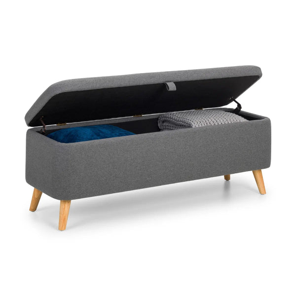 Julian Bowen Astrid Grey Linen Blanket Storage Box with Soft Close Lid - Sleek Furniture
