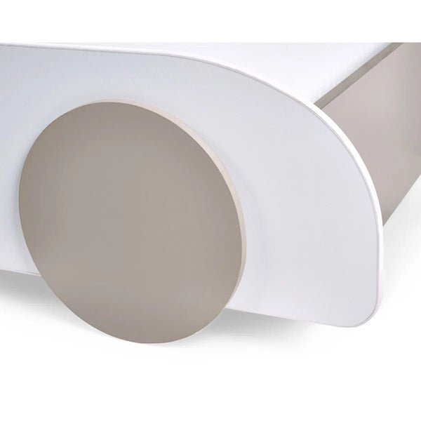 Julian Bowen Atlantis Toddler Car Bed – White & Taupe Kids Racing Bed Frame for 70 x 140cm Cot Bed Mattress - Sleek Furniture
