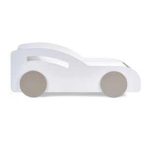 Julian Bowen Atlantis Toddler Car Bed – White & Taupe Kids Racing Bed Frame for 70 x 140cm Cot Bed Mattress - Sleek Furniture