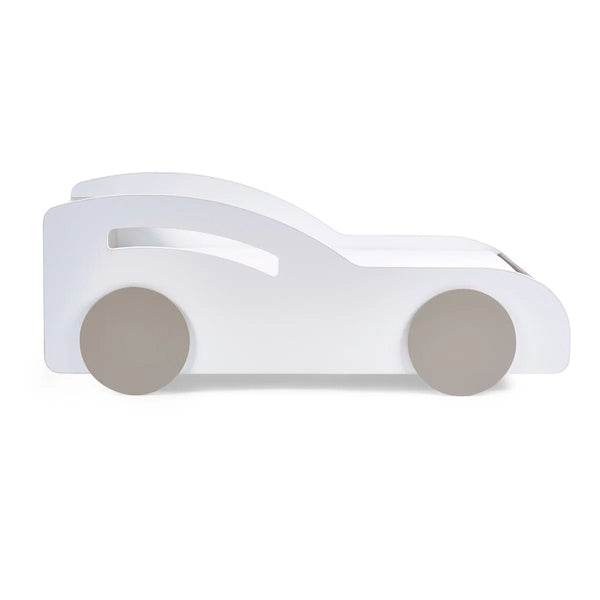 Julian Bowen Atlantis Toddler Car Bed – White & Taupe Kids Racing Bed Frame for 70 x 140cm Cot Bed Mattress - Sleek Furniture
