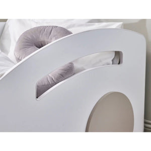 Julian Bowen Atlantis Toddler Car Bed – White & Taupe Kids Racing Bed Frame for 70 x 140cm Cot Bed Mattress - Sleek Furniture