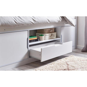 Julian Bowen Atom White Low Sleeper Kids Storage Bed with Cupboards, Drawer & Shelf – Space Saving Single Bed Frame - Sleek Furniture