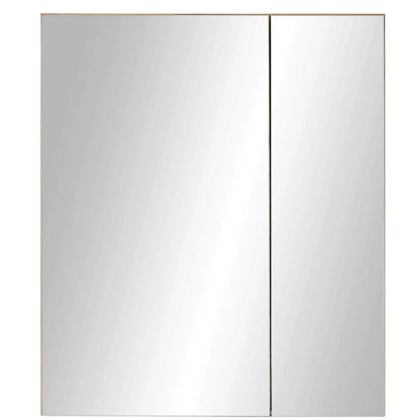 Julian Bowen Austin Mirrored Bathroom Wall Cabinet with Double Shelf Storage, Natural Wood Finish, 60 x 20 x 70cm - Sleek Furniture
