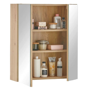 Julian Bowen Austin Mirrored Bathroom Wall Cabinet with Double Shelf Storage, Natural Wood Finish, 60 x 20 x 70cm - Sleek Furniture