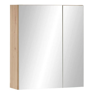 Julian Bowen Austin Mirrored Bathroom Wall Cabinet with Double Shelf Storage, Natural Wood Finish, 60 x 20 x 70cm - Sleek Furniture