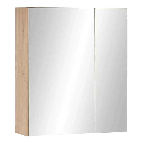 Julian Bowen Austin Mirrored Bathroom Wall Cabinet with Double Shelf Storage, Natural Wood Finish, 60 x 20 x 70cm - Sleek Furniture