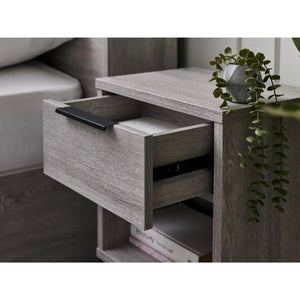 Julian Bowen Bali 1 Drawer Bedside Table – Grey Oak Effect Nightstand with Drawer & Open Shelf, Black Metal Legs, Industrial Bedroom Side Table - Sleek Furniture