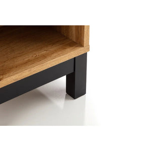 Julian Bowen Bali 1 Drawer Bedside Table – Oak Effect Nightstand with Drawer & Open Shelf, Black Metal Legs, Industrial Bedroom Side Table - Sleek Furniture