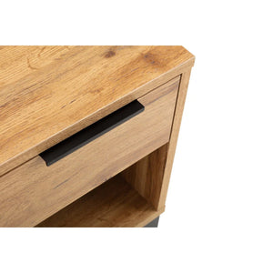 Julian Bowen Bali 1 Drawer Bedside Table – Oak Effect Nightstand with Drawer & Open Shelf, Black Metal Legs, Industrial Bedroom Side Table - Sleek Furniture