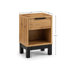 Julian Bowen Bali 1 Drawer Bedside Table – Oak Effect Nightstand with Drawer & Open Shelf, Black Metal Legs, Industrial Bedroom Side Table - Sleek Furniture