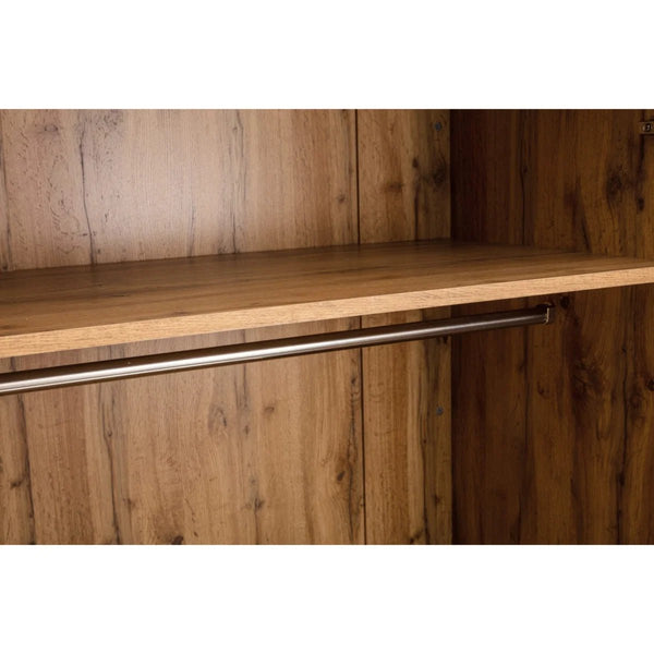 Julian Bowen Bali 2 Door 1 Drawer Wardrobe with Shelf – Oak Effect Industrial Bedroom Storage Cabinet - Sleek Furniture