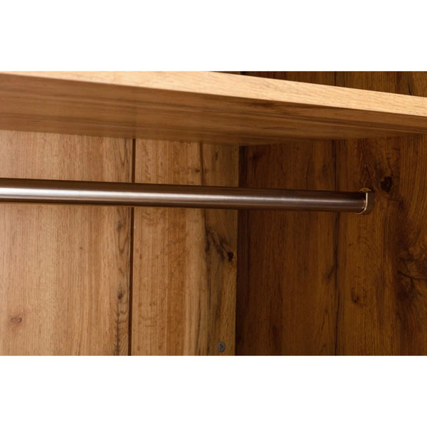 Julian Bowen Bali 2 Door 1 Drawer Wardrobe with Shelf – Oak Effect Industrial Bedroom Storage Cabinet - Sleek Furniture