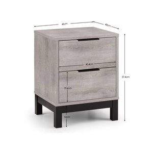 Julian Bowen Bali 2 Drawer Bedside Table – Grey Oak Finish with Black Handles & Legs | Industrial Bedroom Nightstand - Sleek Furniture