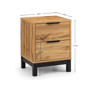 Julian Bowen Bali 2 Drawer Bedside Table – Oak Effect Nightstand with 2 Storage Drawers, Black Metal Legs & Handles, Modern Industrial Bedroom Furniture - Sleek Furniture