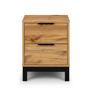 Julian Bowen Bali 2 Drawer Bedside Table – Oak Effect Nightstand with 2 Storage Drawers, Black Metal Legs & Handles, Modern Industrial Bedroom Furniture - Sleek Furniture