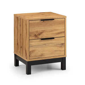 Julian Bowen Bali 2 Drawer Bedside Table – Oak Effect Nightstand with 2 Storage Drawers, Black Metal Legs & Handles, Modern Industrial Bedroom Furniture - Sleek Furniture