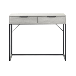 Julian Bowen Bali 2 Drawer Dressing Table Desk with Grey Oak Finish & Black Metal Legs - Sleek Furniture