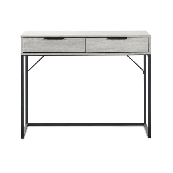 Julian Bowen Bali 2 Drawer Dressing Table Desk with Grey Oak Finish & Black Metal Legs - Sleek Furniture
