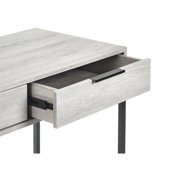 Julian Bowen Bali 2 Drawer Dressing Table Desk with Grey Oak Finish & Black Metal Legs - Sleek Furniture