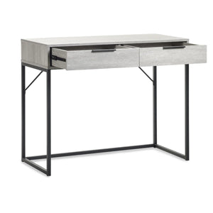 Julian Bowen Bali 2 Drawer Dressing Table Desk with Grey Oak Finish & Black Metal Legs - Sleek Furniture