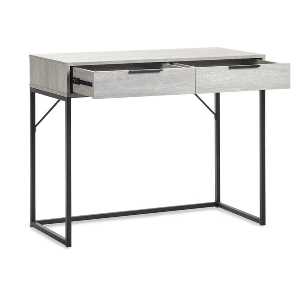 Julian Bowen Bali 2 Drawer Dressing Table Desk with Grey Oak Finish & Black Metal Legs - Sleek Furniture