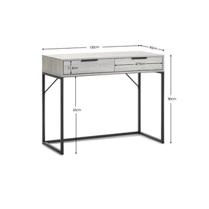 Julian Bowen Bali 2 Drawer Dressing Table Desk with Grey Oak Finish & Black Metal Legs - Sleek Furniture