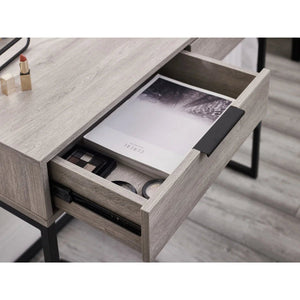 Julian Bowen Bali 2 Drawer Dressing Table Desk with Grey Oak Finish & Black Metal Legs - Sleek Furniture