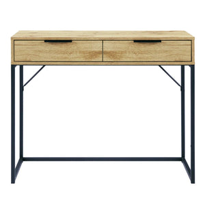 Julian Bowen Bali 2 Drawer Dressing Table Desk with Oak Effect Finish & Black Metal Legs - Sleek Furniture