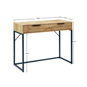 Julian Bowen Bali 2 Drawer Dressing Table Desk with Oak Effect Finish & Black Metal Legs - Sleek Furniture