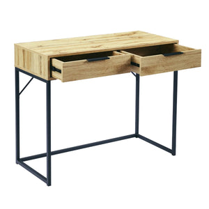 Julian Bowen Bali 2 Drawer Dressing Table Desk with Oak Effect Finish & Black Metal Legs - Sleek Furniture