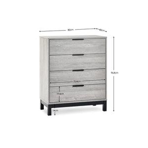 Julian Bowen Bali 4 Drawer Chest Grey Oak Industrial Storage Cabinet - Sleek Furniture