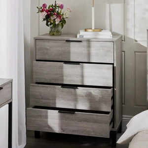 Julian Bowen Bali 4 Drawer Chest Grey Oak Industrial Storage Cabinet - Sleek Furniture