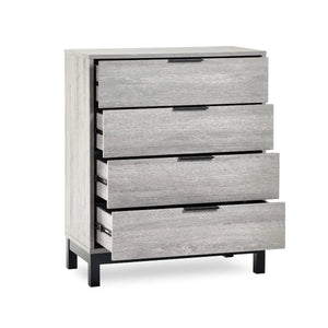 Julian Bowen Bali 4 Drawer Chest Grey Oak Industrial Storage Cabinet - Sleek Furniture