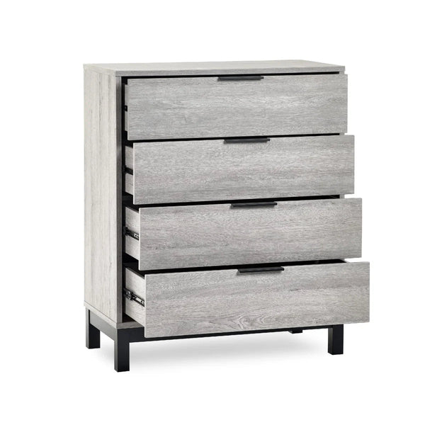 Julian Bowen Bali 4 Drawer Chest Grey Oak Industrial Storage Cabinet - Sleek Furniture