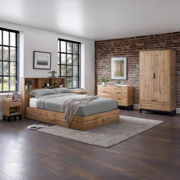 Julian Bowen Bali 4 Drawer Chest of Drawers – Modern Oak Finish Storage Dresser with Black Handles & Industrial Style - Sleek Furniture